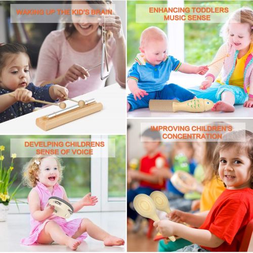  [아마존베스트]KAQINU Kids Musical Instruments, 21Packs Toddlers 100% Natural Wooden Music Percussion Toy Sets for Childrens Preschool Educational Early Learning, Musical Toys for Age1-3 Toddlers