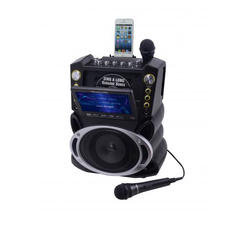  Karaoke USA GF842 Complete Bluetooth Karaoke System with LED Sync Lights- 35 Watt Power Output includes 2 Microphones, Remote Control, 7” Color Screen, Record Function. Plays DVD/C