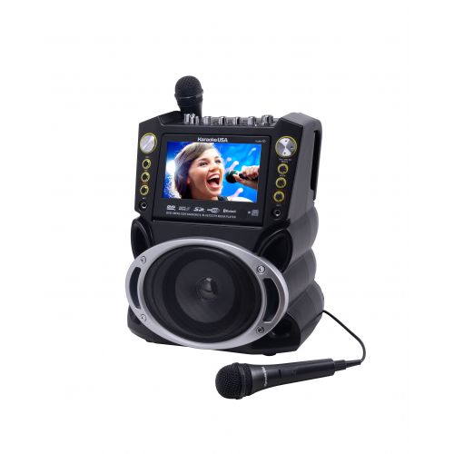  Karaoke USA GF842 Complete Bluetooth Karaoke System with LED Sync Lights- 35 Watt Power Output includes 2 Microphones, Remote Control, 7” Color Screen, Record Function. Plays DVD/C