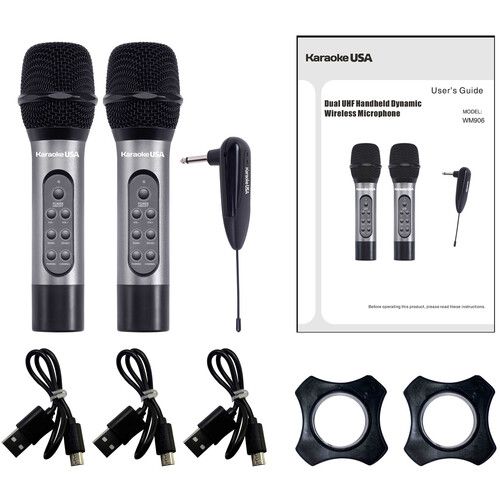  Karaoke USA WM906 UHF Dual Wireless Microphone System (900 MHz)