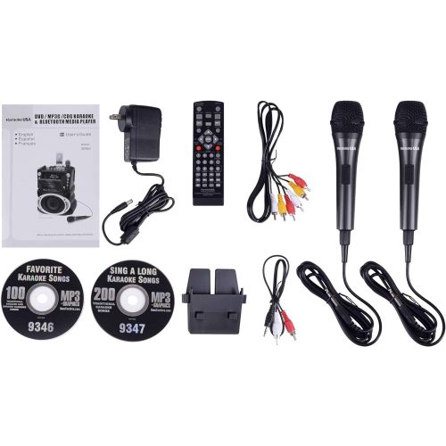  [아마존베스트]Karaoke USA GF845 Complete Karaoke System with 2 Microphones, Remote Control, 7” Color Display, LED Lights - Works with DVD, Bluetooth, CD, MP3 and All Devices