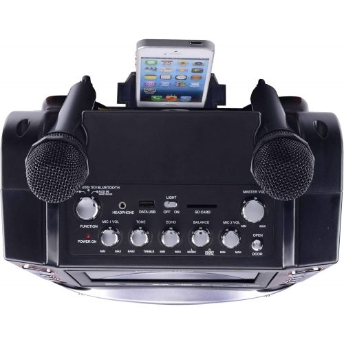  [아마존베스트]Karaoke USA GF845 Complete Karaoke System with 2 Microphones, Remote Control, 7” Color Display, LED Lights - Works with DVD, Bluetooth, CD, MP3 and All Devices