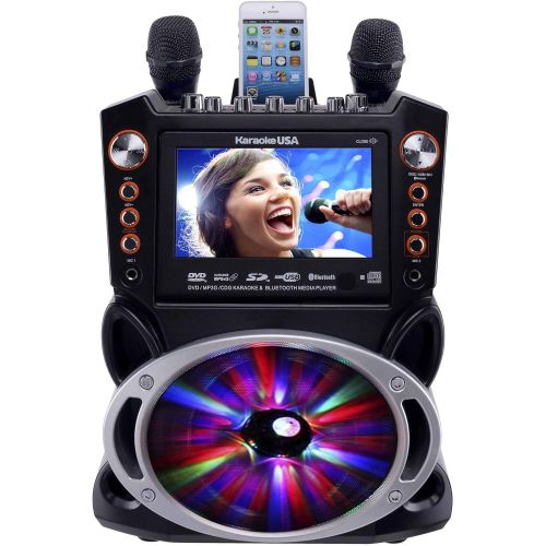  [아마존베스트]Karaoke USA GF845 Complete Karaoke System with 2 Microphones, Remote Control, 7” Color Display, LED Lights - Works with DVD, Bluetooth, CD, MP3 and All Devices