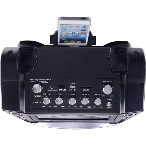  [아마존베스트]Karaoke USA GF845 Complete Karaoke System with 2 Microphones, Remote Control, 7” Color Display, LED Lights - Works with DVD, Bluetooth, CD, MP3 and All Devices