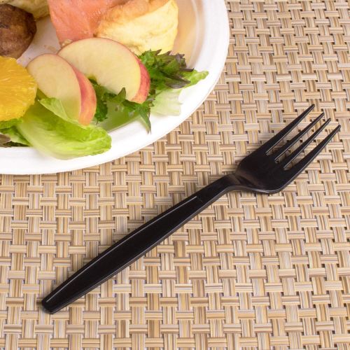  Karat U3530B 7 Poly-Wrapped Heavy-Weight Disposable Fork, Black (Pack of 1000)