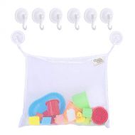 [아마존베스트]Kare & Kind Bath Toy Organizer Set - 2 Extra Large Mesh Bags - 6 Extra Strong Grip Lock Suction Cup Hooks (White) - Easy Storage of Bath Toys and Other Bathroom Items - Mesh Bags Allow Content