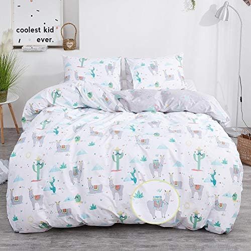  [아마존베스트]Karever karever Cartoon Kids Duvet Cover Set Twin Desert Camel Cactus Bedding Set Cotton Grey White Comforter Cover Set for Toddler Child Boys Girls