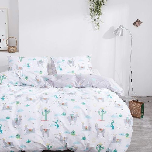  [아마존베스트]Karever karever Cartoon Kids Duvet Cover Set Twin Desert Camel Cactus Bedding Set Cotton Grey White Comforter Cover Set for Toddler Child Boys Girls