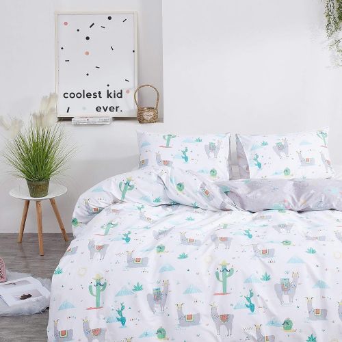  [아마존베스트]Karever karever Cartoon Kids Duvet Cover Set Twin Desert Camel Cactus Bedding Set Cotton Grey White Comforter Cover Set for Toddler Child Boys Girls