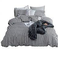 Karever karever Black White Striped Duvet Cover Queen Vertical Ticking Stripe Bedding Full 3 PCs Cotton Comforter Cover Set for Boys Girls