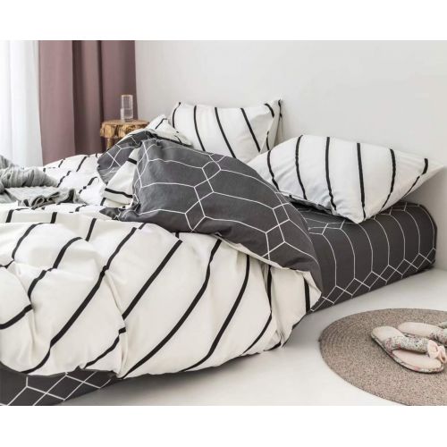  Karever karever Black White Striped Duvet Cover Queen Vertical Ticking Stripe Bedding Full 3 PCs Cotton Comforter Cover Set for Boys Girls