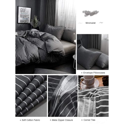  Karever karever Black White Striped Duvet Cover Queen Vertical Ticking Stripe Bedding Full 3 PCs Cotton Comforter Cover Set for Boys Girls