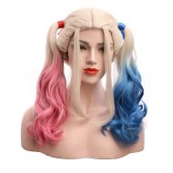 Karlery Womens Pink and Blue Mixed wig Long Curly Halloween Costume Cosplay Wig