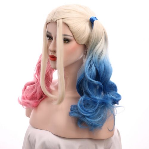  Karlery Womens Pink and Blue Mixed wig Long Curly Halloween Costume Cosplay Wig