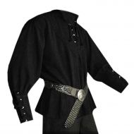 Karlywindow Mens Medieval Lace up Pirate Mercenary Scottish Wide Cuff Shirt Costume