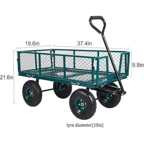  Large Garden Dump Cart with Steel Frame and Steerable Handle, Utility Gorilla Cart Wagon Carrier Mover 10