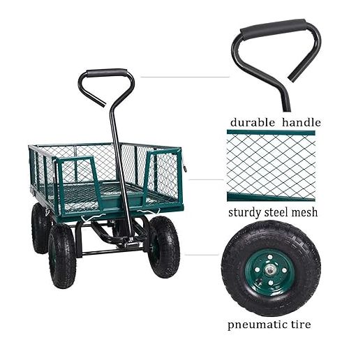  Large Garden Dump Cart with Steel Frame and Steerable Handle, Utility Gorilla Cart Wagon Carrier Mover 10