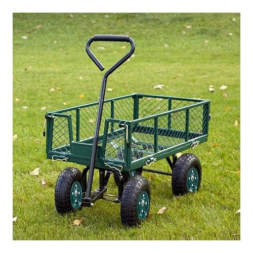  Large Garden Dump Cart with Steel Frame and Steerable Handle, Utility Gorilla Cart Wagon Carrier Mover 10