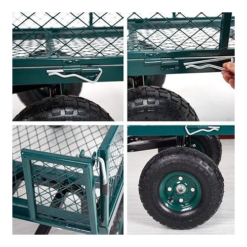  Large Garden Dump Cart with Steel Frame and Steerable Handle, Utility Gorilla Cart Wagon Carrier Mover 10