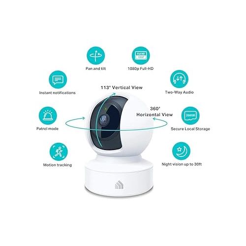  Kasa Indoor Pan/Tilt Smart Security Camera, 1080p HD Dog-Camera,2.4GHz with Night Vision,Motion Detection for Baby and Pet Monitor, Cloud & SD Card Storage, Works with Alexa& Google Home (EC70), White