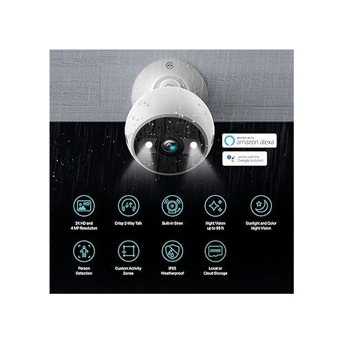  Kasa Smart 2K QHD Security Camera Outdoor Wired, IP65, Starlight Sensor & 98Ft Night Vision, Motion/Person Detection, 2 Way Audio w/Siren, Cloud/SD Card Storage, Alexa &Google Home Compatible(KC420WS)