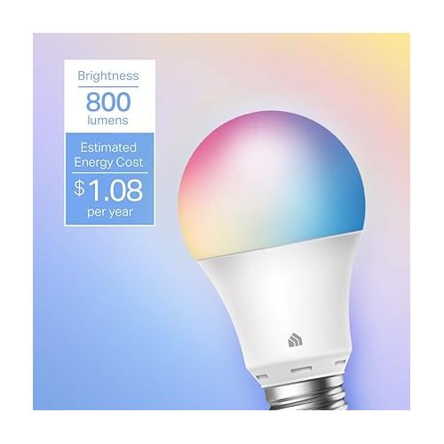  Kasa Smart Light Bulbs, Full Color Changing Dimmable Smart WiFi Bulbs Compatible with Alexa and Google Home, A19, 60 W 800 Lumens,2.4Ghz only, No Hub Required, 2-Pack (KL125P2), Multicolor