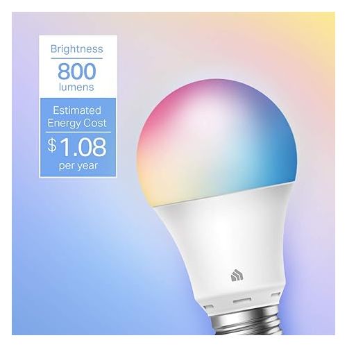  Kasa Smart Light Bulbs, Full Color Changing Dimmable Smart WiFi Bulbs Compatible with Alexa and Google Home, A19, 9W 800 Lumens,2.4Ghz only, No Hub Required, 4 Count (Pack of 1), Multicolor (KL125P4)