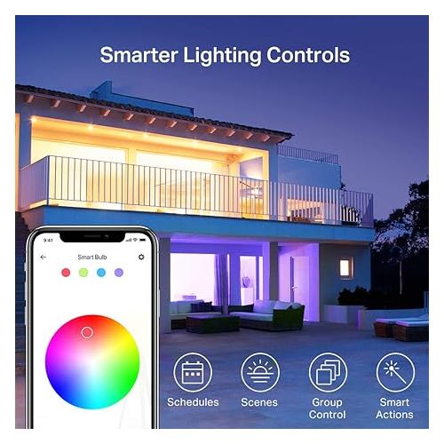  Kasa Smart Light Bulbs, Full Color Changing Dimmable Smart WiFi Bulbs Compatible with Alexa and Google Home, A19, 9W 800 Lumens,2.4Ghz only, No Hub Required, 4 Count (Pack of 1), Multicolor (KL125P4)