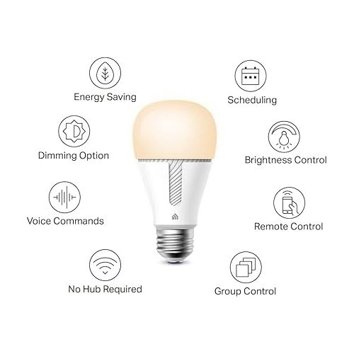  Kasa Smart Light Bulb KL110, LED Wi-Fi smart bulb works with Alexa and Google Home, A19 Dimmable, 2.4Ghz, No Hub Required, 800LM Soft White (2700K), 9W (60W Equivalent)