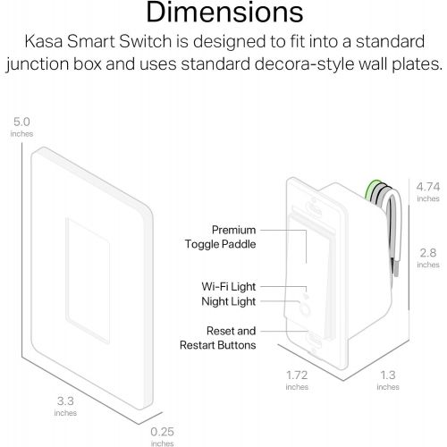  Kasa Smart Light Switch HS200, Single Pole, Needs Neutral Wire, 2.4GHz Wi-Fi Light Switch Works with Alexa and Google Home, UL Certified, No Hub Required , White