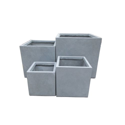  Kasamodern Modern Concrete Square Gray Cement Planter Pot, Medium,