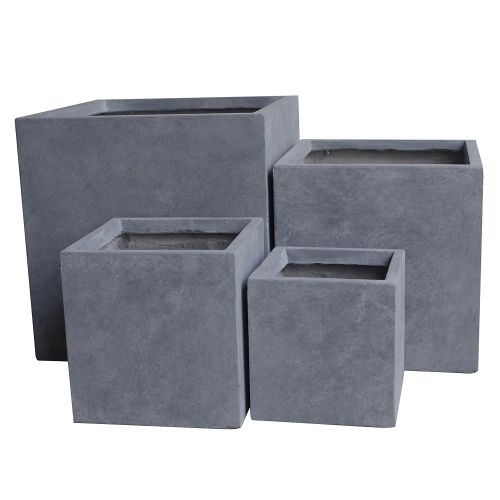 Kasamodern Modern Concrete Square Gray Cement Planter Pot, Medium,