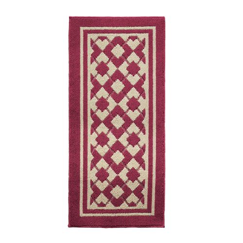  Kashi Home Bristol Kitchen Rug, Decor Floor Cover Mat for Kitchen Area, Modern & Stylish Geometric Design, 20x44 in, Burgundy