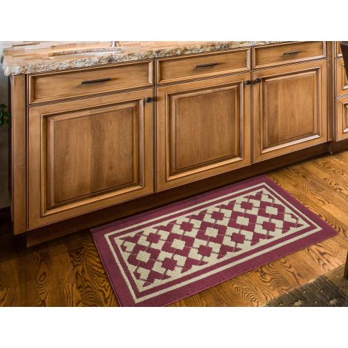  Kashi Home Bristol Kitchen Rug, Decor Floor Cover Mat for Kitchen Area, Modern & Stylish Geometric Design, 20x44 in, Burgundy