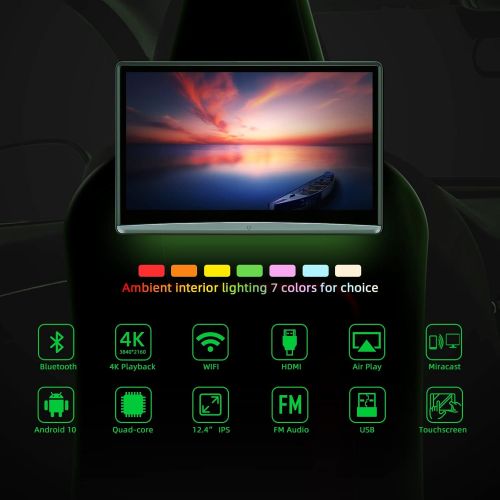  [아마존베스트]Kaskawise 12.5‘’ Car Headrest Video Player with WiFi,Android 9.0 TV Monitor Tablet IPS Touch Screen,Support Sync Screen Phone Mirroring Bluetooth/HDMI in/Out/FM/USB