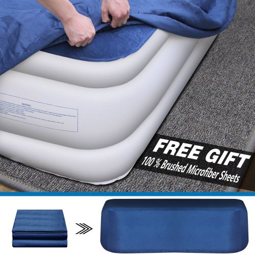  Kasonic Air Mattress Twin Size - Inflatable Airbed with Free Fitted Sheet & Carry Bag; Height 18; Built-in ETL Listed Electric Pump Raised Air Bed; Easy Setup for Home Use/Office R