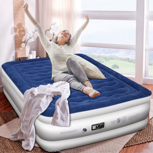  Kasonic Air Mattress Queen Size - Inflatable Airbed with Free Fitted Sheet & Carry Bag; Built-in ETL Listed Electric Pump Raised Air Bed; Height 22, Easy Setup for Home Use/Office