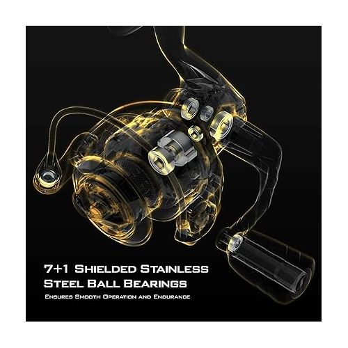  KastKing Valiant Eagle Gold Spinning Reel - 6.2:1 High-Speed Gear Ratio, Freshwater and Saltwater Fishing Reel, Faster Line Retrieve, Braid Ready Spool, 7+1 Shielded Stainless Steel Ball Bearings