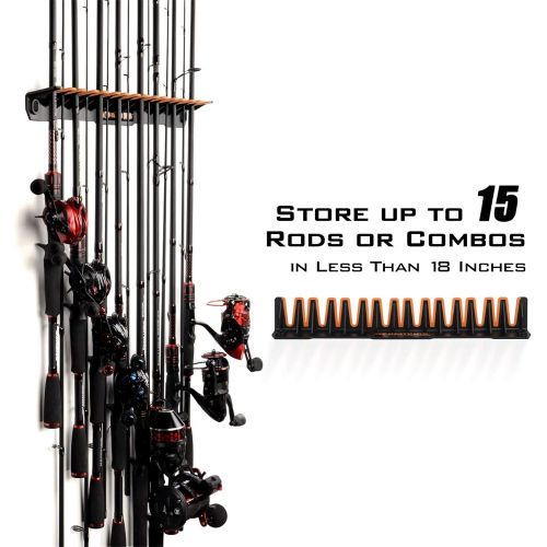  KastKing Patented V15 Vertical Fishing Rod Holder ? Wall Mounted Fishing Rod Rack, Store 15 Rods or Fishing Rod Combos in 18 Inches, Great Fishing Pole Holder and Rack