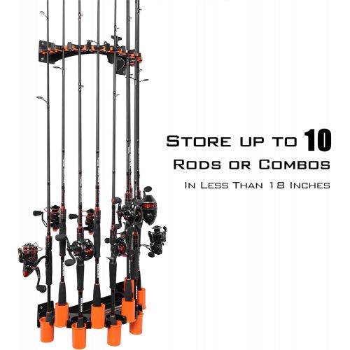  KastKing V10 Rod Rack with Line Spooling Station, Wall Mounted Fishing Rod/Combo Rack, Holds 10 Combos, Fishing Line Spooling Tool for Spinning and Casting Reels(2pcs Line Boss Inc