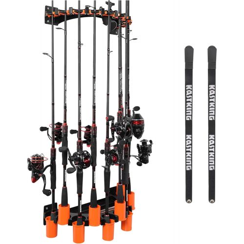  KastKing V10 Rod Rack with Line Spooling Station, Wall Mounted Fishing Rod/Combo Rack, Holds 10 Combos, Fishing Line Spooling Tool for Spinning and Casting Reels(2pcs Line Boss Inc