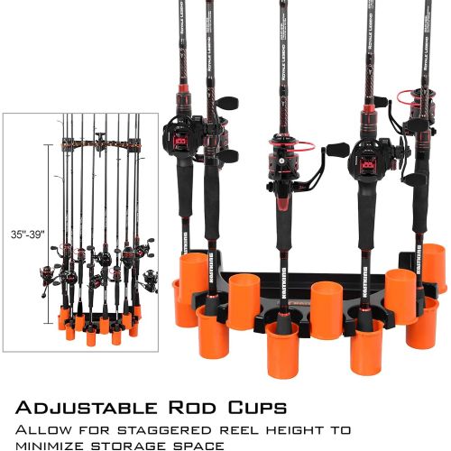  KastKing V10 Rod Rack with Line Spooling Station, Wall Mounted Fishing Rod/Combo Rack, Holds 10 Combos, Fishing Line Spooling Tool for Spinning and Casting Reels(2pcs Line Boss Inc