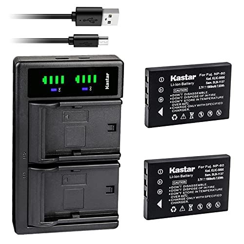  Kastar 2-Pack Battery and LTD2 USB Charger Replacement for Fujifilm NP-60 HP A1812A L1812A L1812B Photosmart R07 Q2232-80001, Kodak KLIC-5000 K7600-C, Toshiba NP-60 PDR-BT3, Olympu