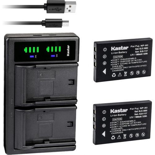  Kastar 2-Pack Battery and LTD2 USB Charger Replacement for Fujifilm NP-60 HP A1812A L1812A L1812B Photosmart R07 Q2232-80001, Kodak KLIC-5000 K7600-C, Toshiba NP-60 PDR-BT3, Olympu