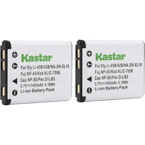  Kastar Battery (2-Pack) for Fujifilm NP-45 NP-45A NP-45B NP-45S & Fujifilm FinePix XP20 XP22 XP30 XP50 XP60 XP70 XP80 XP90 T350 T360 T400 T500 T510 T550 T560 JX500 JX520 JX550 JX71