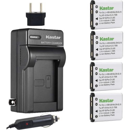  Kastar Battery (4-Pack) and Charger Kit for Fujifilm NP-45 NP-45A NP-45B NP-45S and Fujifilm FinePix XP20 XP22 XP30 XP50 XP60 XP70 XP80 XP90 T350 T360 T400 T500 T510 T550 T560 JX50