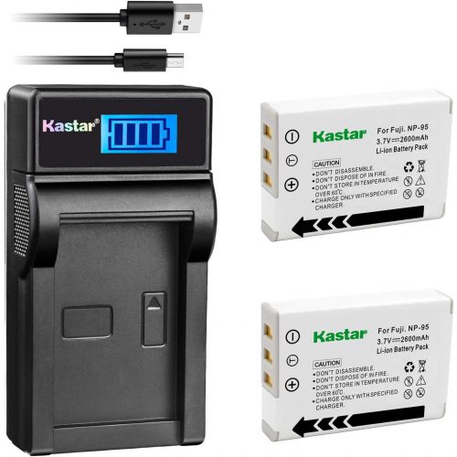  Kastar Battery (X2) & LCD Slim USB Charger for Fujifilm FNP95, NP95, NP-95 and Finepix F30, F31FD, Real 3D W1, X30, X100, X100T, X100LE, X100S, X-S1 and Ricoh DB-90, GXR, GXR Mount