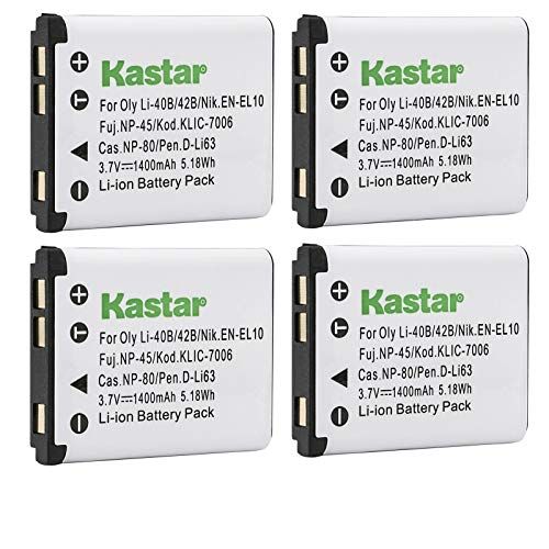  Kastar Battery (4-Pack) for Fujifilm NP-45 NP-45A NP-45B NP-45S & Fujifilm FinePix XP20 XP22 XP30 XP50 XP60 XP70 XP80 XP90 T350 T360 T400 T500 T510 T550 T560 JX500 JX520 JX550 JX71