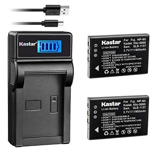  Kastar 2X Battery + LCD USB Charger Replacement for Fujifilm NP-60, Kodak KLIC-5000, Samsung SLB-1137, Olympus Li-20B and Fujifilm FinePix, Kodak EasyShare One Series, Olympus AZ-1