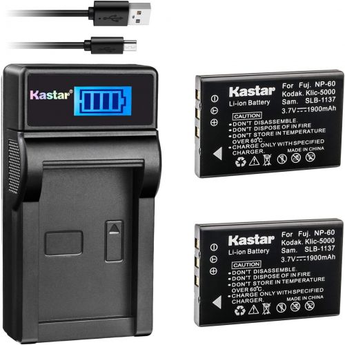  Kastar 2X Battery + LCD USB Charger Replacement for Fujifilm NP-60, Kodak KLIC-5000, Samsung SLB-1137, Olympus Li-20B and Fujifilm FinePix, Kodak EasyShare One Series, Olympus AZ-1